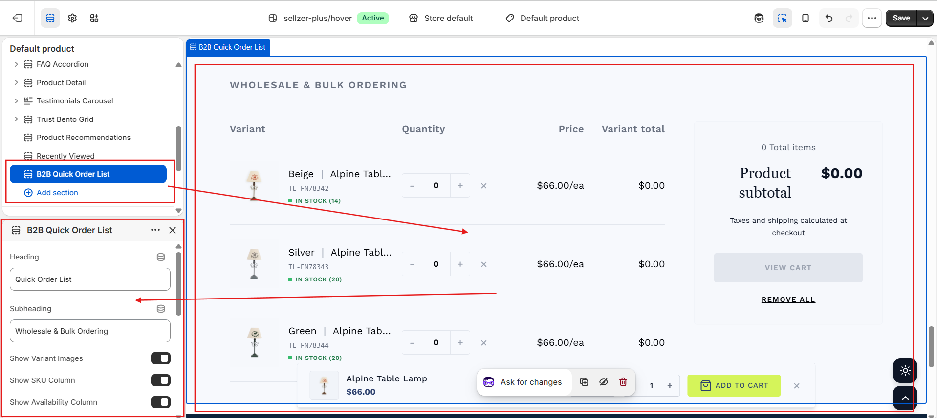 B2B Quick Order List Section Preview